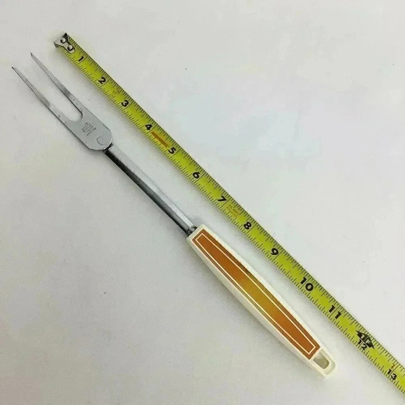 Chromium Plated Carving Meat Fork Turner Handle USA 12" Utensil Ekco Vintage - Picture 3 of 3